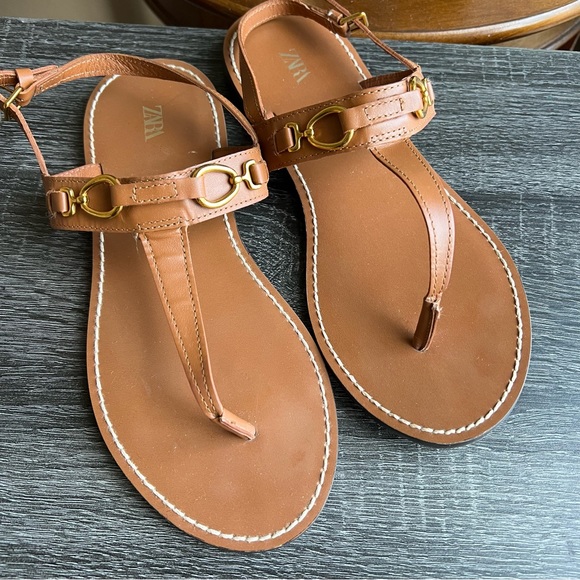 Zara Shoes - Zara Slingback  Tan Metal Accent Sandals EU37 US7